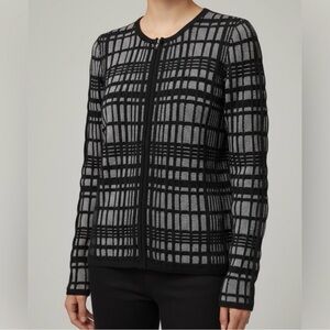 Ann Taylor Zipped Up Black and White Knit Cardigan Sweater Size XS Long Sleeve